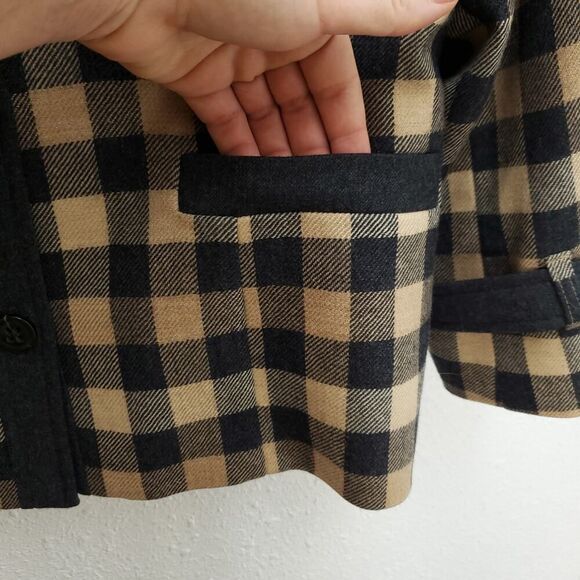 PENDLETON 100% Virgin Wool Checkered Check Mock Neck Button Jacket Blazer - Picture 2 of 12